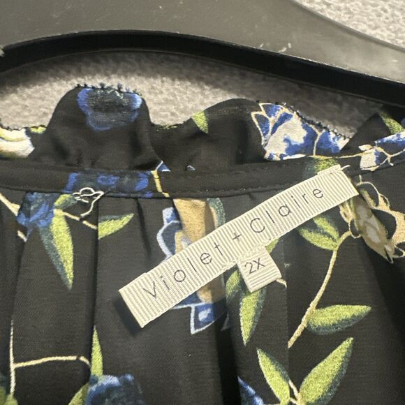 Violet + Claire Blouse Sheer Dark Floral Top Plus Size 2X Office Career - Picture 2 of 8
